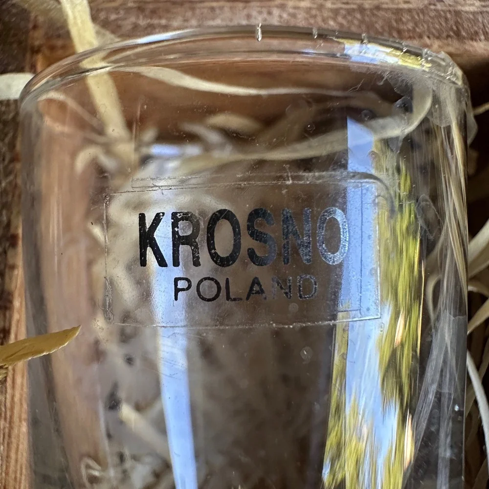 Krosno Poland Big 5 African Wildlife Etched Shot Glass Set 5pc Slatted Wood Box